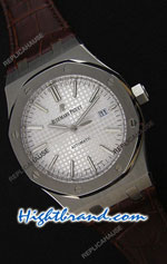 Audemars Piguet Royal Oak Silver Dial Leather Strap Swiss Watch 24