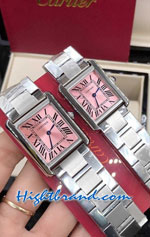 Cartier Tank Pink Dial 27mm and 24mm Ladies Replica Watch 02