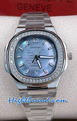 Patek Ladies Diamond Blue Dial Circle 32mm Replica Watch 05