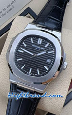 Patek Nautilus 5711 Black Dial Leather Strap 40mm Replica Watch 08