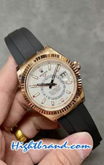Rolex Sky Dweller Rose Gold White Dial Rubble 42mm Swiss Replica Watch 03