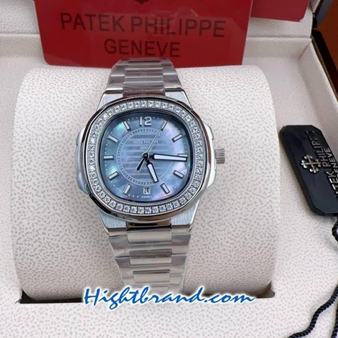 Patek Ladies Diamond Blue Dial Circle 32mm Replica Watch 05