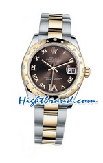 Rolex Replica Datejust Rose Gold Chocolate  Diamonds Swiss Watch 05