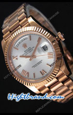 Rolex Day Date 40MM Rose Gold in Silver Dial Roman Numerals Swiss Replica Watch 01