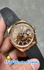 Rolex Sky Dweller Rose Gold Brown Dial Rubble 42mm Swiss Replica Watch 05
