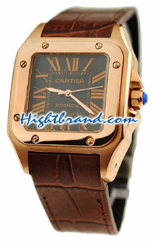 Cartier Santos 100 Rose Gold Swiss Replica Watch 16