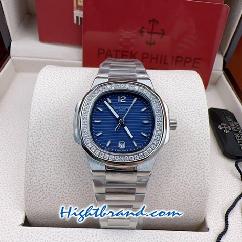 Patek Ladies Diamond Blue Dial 32mm Replica Watch 03